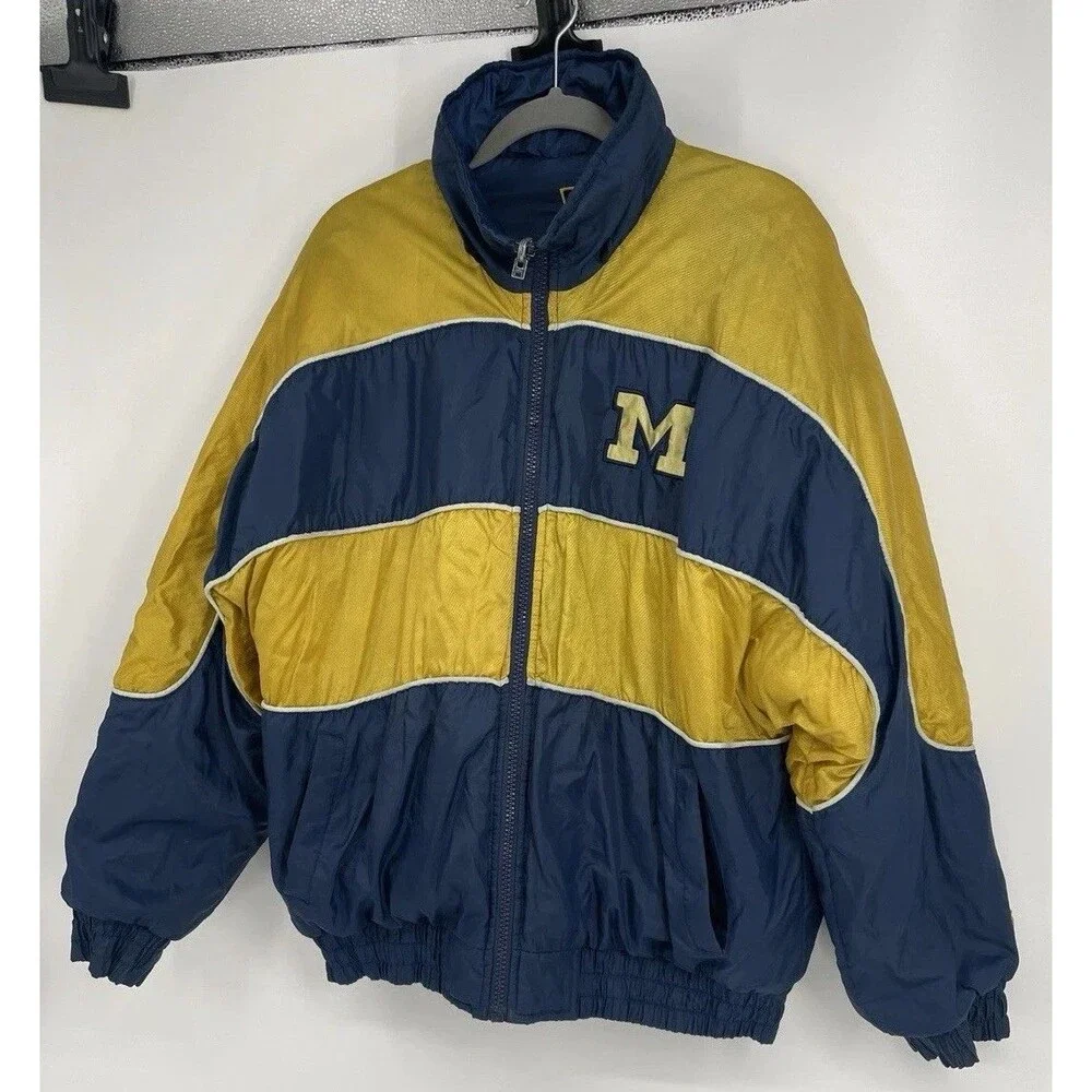 Vintage Pro Player Michigan Wolverines Reversible Puffer Jacket XL USA
